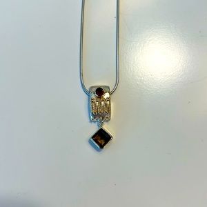 Michou Necklace with Garnet and Smokey Quartz Silver Silver 18”